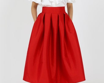 Red Skirt, Taffeta Skirt, Skirt With Pockets, Skirt for Women, Classic Skirt, Ball Gown Skirt, Formal Skirt, Wedding Skirt, Christmas Skirt