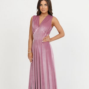 Pink Velvet Dress, Bridesmaid Dress, Evening Dress, Sleeveless Dress, Wedding Guest Dress, Velvet Long Dress, Reception Dress