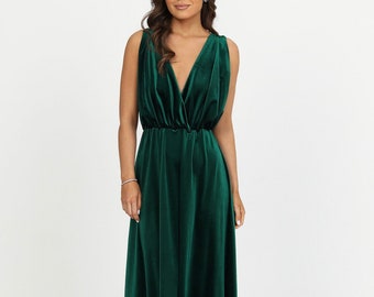 Dark Emerald Green Velvet Dress, Bridesmaid Dress, Evening Dress, Backless Dress, Wedding Guest Dress, Velvet Long Dress, Reception Dress