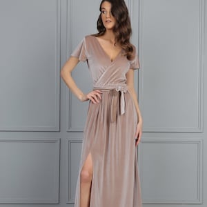 Velvet Dress, Bridesmaid Dress, Low Back Dress, Wedding Guest Dress, Evening Dress, Velvet Long Dress, Formal Dress, Slit Dress