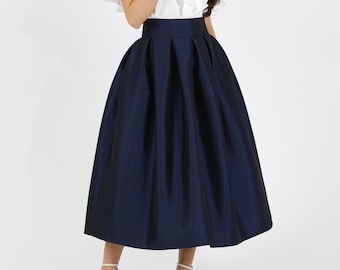 Navy Taffeta Skirt, Skirt With Pockets, Skirt for Women, Classic Skirt, Ball Gown Skirt, Formal Skirt, Wedding Skirt