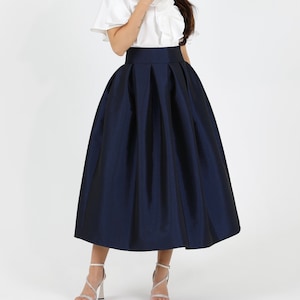 Navy Taffeta Skirt, Skirt With Pockets, Skirt for Women, Classic Skirt, Ball Gown Skirt, Formal Skirt, Wedding Skirt