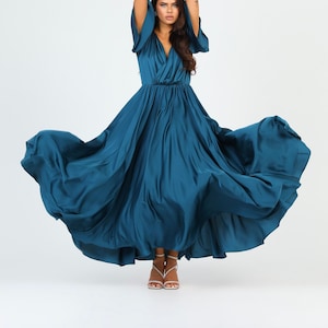 Photoshoot Silk Dress, Dark Teal Green Dress, Full Circle Skirt, Summer Dress, Wedding Guest Dress, Bridesmaid Dress, Cocktail Dress