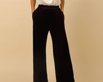 Velvet Women Pants Plum Color Velvet Trousers