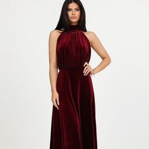 Burgundy Velvet Dress, Bridesmaid Dress, Backless Dress, Wedding Guest Dress, Velvet Long Dress, Reception Dress, Evening Dress