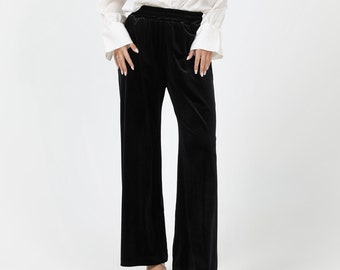 Fluwelen zwarte broek dames, zwart fluwelen broek
