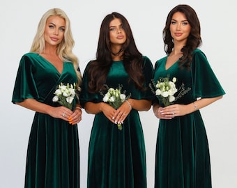 Smaragd Grün Samt Kleid, Elegantes Brautjungfer Kleid