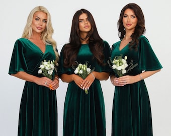 Dark Green Emerald Velvet Dress, Bridesmaid Dress, Evening Dress, Wedding Guest Dress, Reception Dress, Gown Dress, Elegant Dress