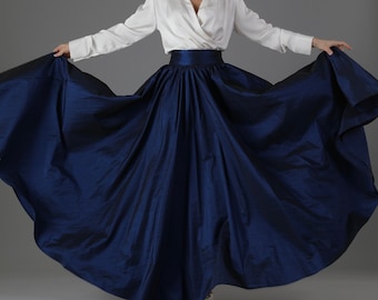 Navy Taffeta volledige cirkel rok voor vrouwen klassieke rok baljurk rok formele rok bruiloft rok fotoshoot rok