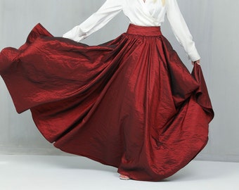 Burgundy Taft Volledige Cirkel Rok voor Dames Klassieke Rok Baljurk Rok Formele Rok Bruiloft Rok Fotoshoot Rok