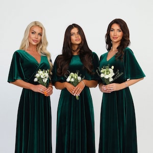 Dark Green Emerald Velvet Dress, Bridesmaid Dress, Evening Dress, Wedding Guest Dress, Reception Dress, Gown Dress, Elegant Dress