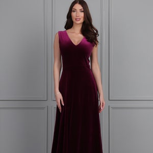 Bridesmaid Dress, Velvet Dress, Dark Purple, Wedding Guest Dress, Evening Dress, Slit Dress, Velvet Long Dress, Formal Dress