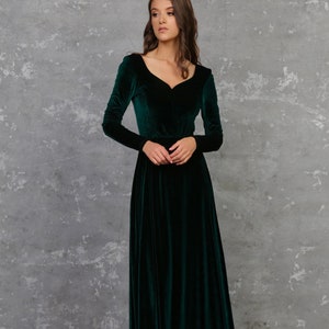 Dark Green Emerald Bridesmaid Velvet Dress High Quality Fabric Dress A Line Skirt Sweetheart Neckline