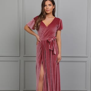 Bridesmaid Velvet Dress Chianti, Wedding Guest Dress, One Shoulder Dress, Velvet Long Dress, Formal Dress, Evening Dress, Slit Dress