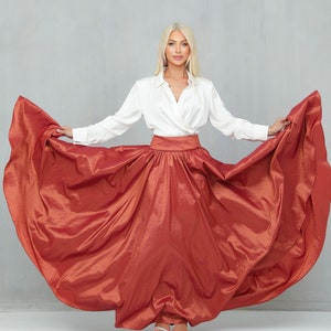 Rusty Orange Maxi Skirt Taffeta Full Circle Skirt for Women Classic Skirt Ball Gown Skirt  Formal Skirt Wedding Skirt Photoshoot Skirt