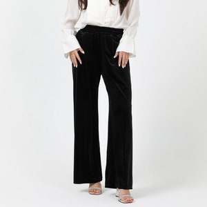 Velvet Black Pants Women, Black Velvet Trousers