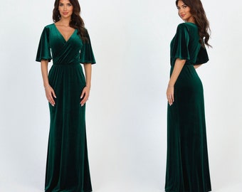 Robe en velours vert foncé émeraude, Robe de demoiselle d'honneur, Robe de soirée, Robe longue, Robe de soirée, Robe élégante, Robe de soirée, Robe d'invitée de mariage