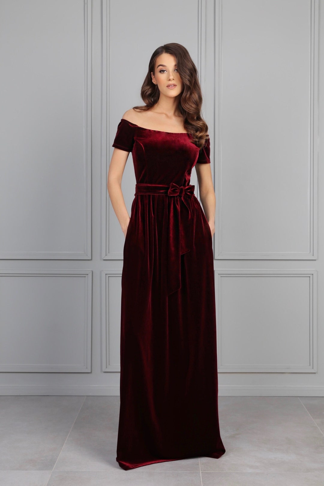 Dark Burgundy Bridesmaid Velvet Dress High Quality Fabric - Etsy