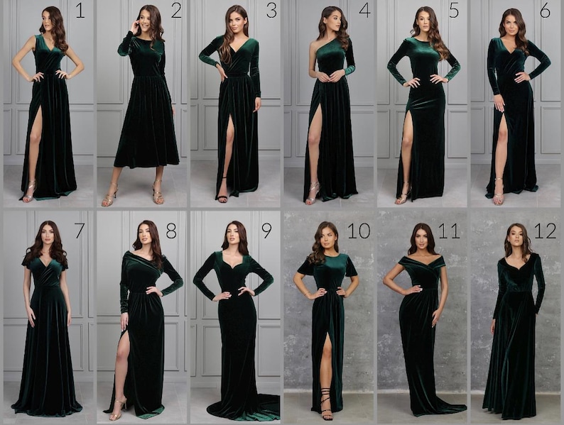 Dark Green Bridesmaid Velvet Dresses, Mismatched Bridesmaid Dresses, Wedding Guest Dress Long Formal Dresses, Maid of Honour Dress imagen 4