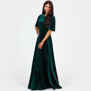 Dark Green Emerald Velvet Dress, Bridesmaid Dress, Evening Gown, Maxi Dress, Gown Dress, Elegant Dress, Formal Dress, Wedding Guest Dress