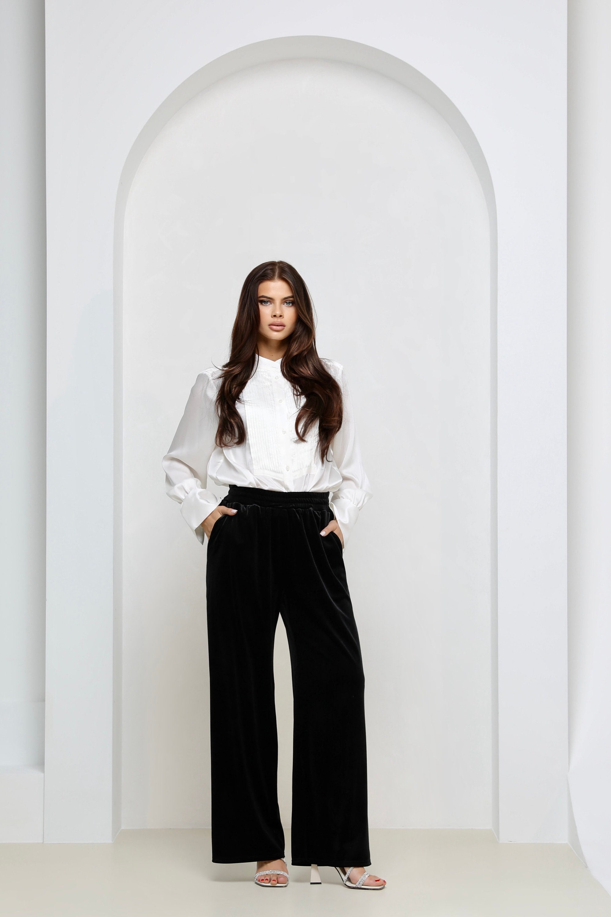 black velvet dress pants women's Sexy Black Lace Formal Dress Fitted One Shoulder Prom Dress Empire Train Black / US6