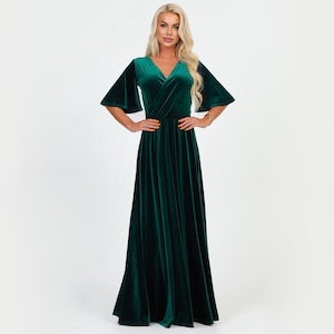 Dunkelgrünes Smaragd Samt Kleid, Brautjungfer Kleid, Abendkleid, Maxi Kleid, Hochzeitskleid, Elegantes Kleid, Hochzeitsgast Kleid
