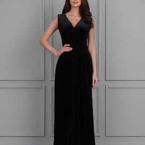 Black Velvet Dress, Bridesmaid Dress, Velvet Long Dress, Evening Dress, Wedding Guest Dress, Slit Dress, Sleeveless Dress