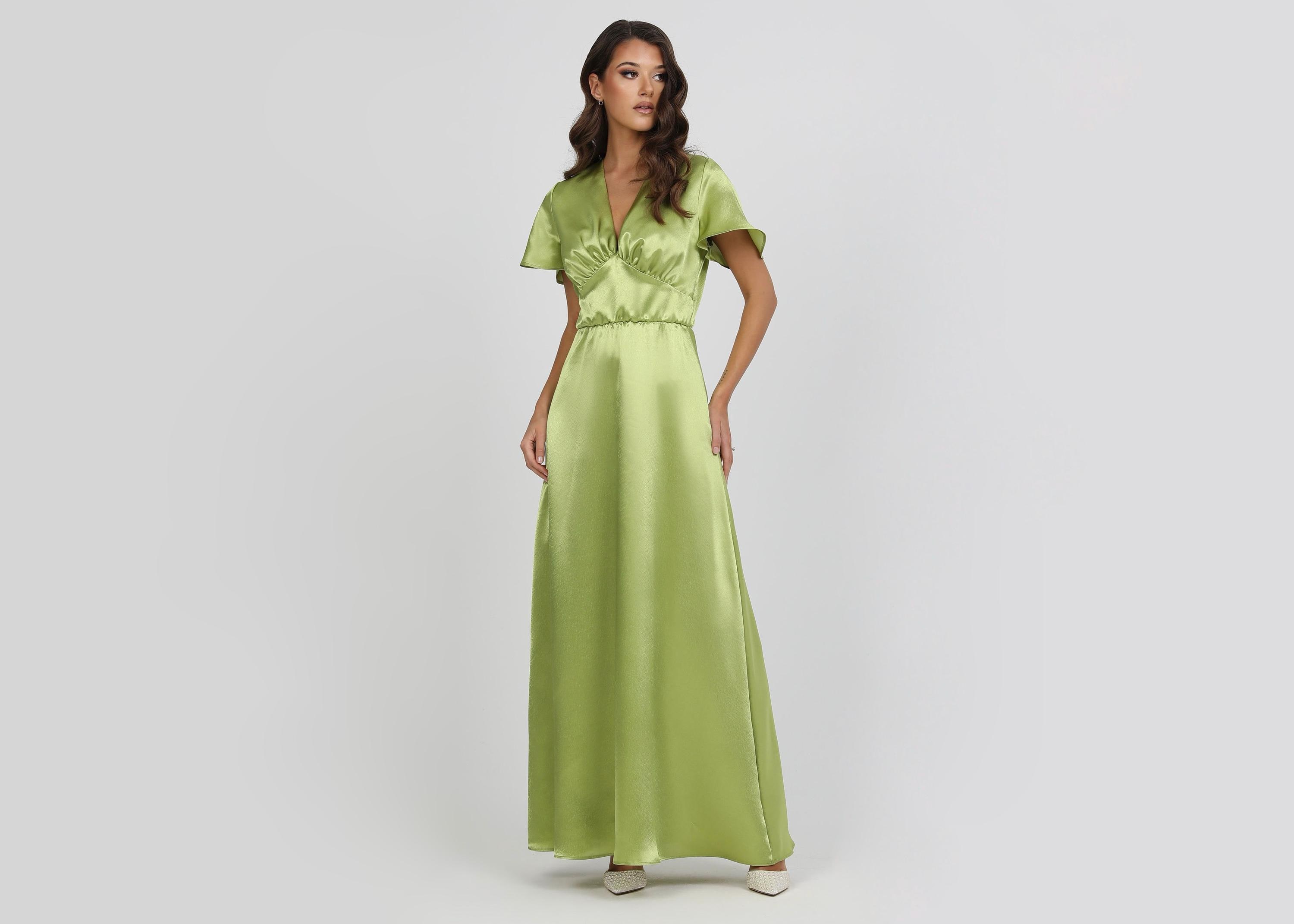 Lime Green Satin Maxi Dress