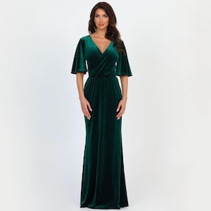 Evening Gown, Dark Green Emerald Velvet Dress, Bridesmaid Dress, Maxi Dress, Gown Dress, Elegant Dress, Formal Dress, Wedding Guest Dress