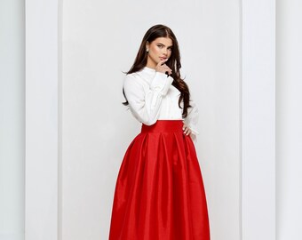 Red Taffeta Skirt With Pockets Skirt for Women Classic Skirt Ball Gown Skirt Formal Skirt Wedding Skirt Christmas Skirt Etsy