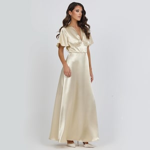 Light Champagne Bridesmaid Dress, Bridesmaid Dress Satin, Wedding Guest Dress, Satin Evening Dress, Long Satin Dress, Crepe Back Satin Dress