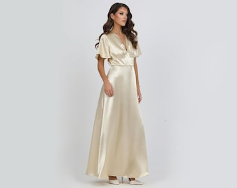 1990s GHOST Champagne Viscose Crepe Back Satin Gown - Etsy