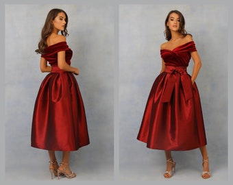 Burgundy Taffeta Skirt With Pockets Skirt for Women Classic Skirt Ball Gown Skirt  Formal Skirt Wedding Skirt