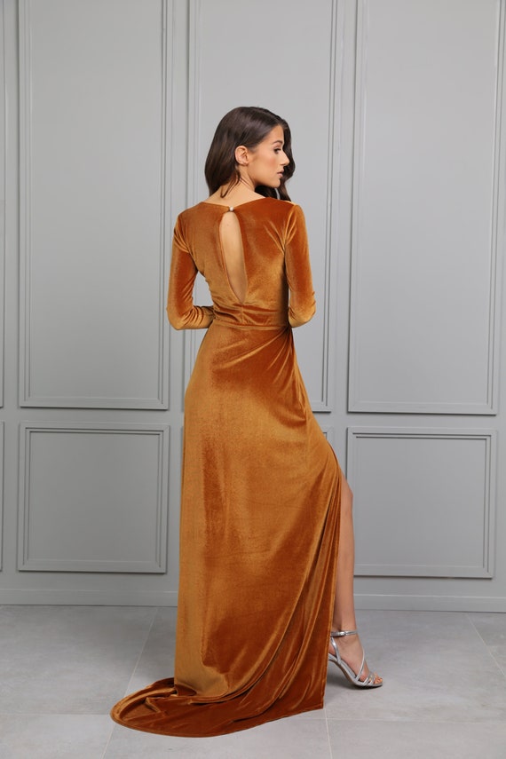 Bridesmaid Velvet Dress Marigold High 