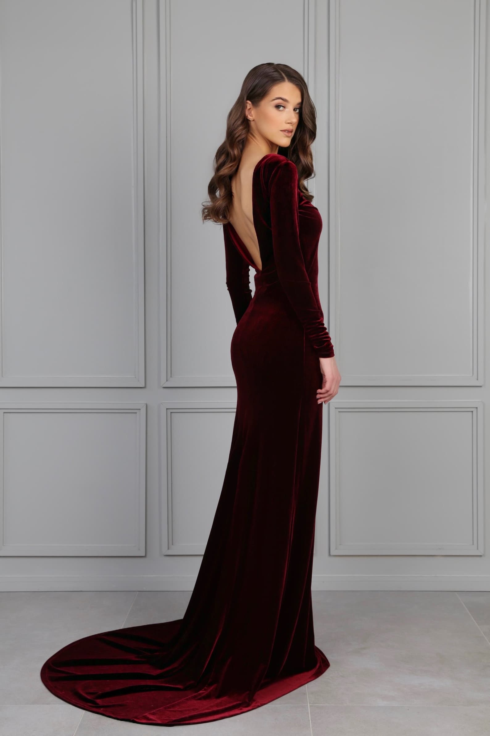 Dark Burgundy Bridesmaid Velvet Dress High Quality Fabric Etsy