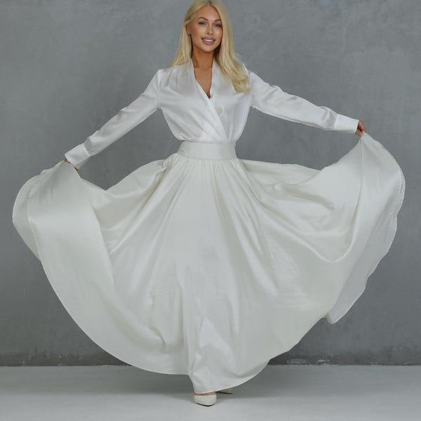 Taffeta Pocketed Long Full Skirt