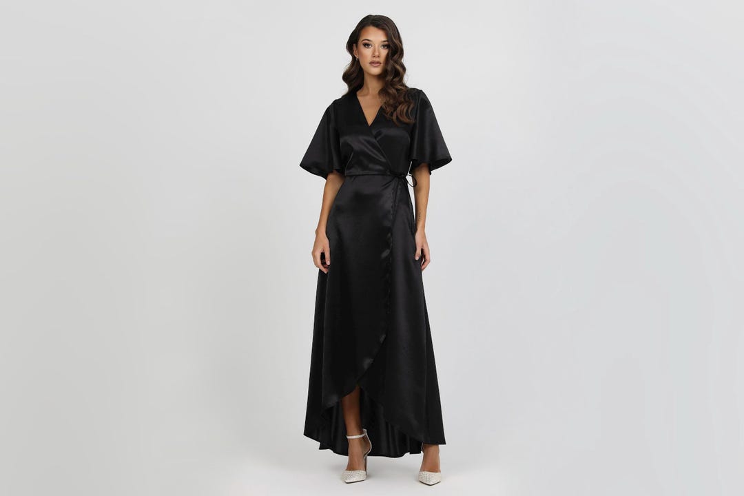 Baltic Born Maxi Dress Robe Bash Jessy Black V-Neck Short Sleeve