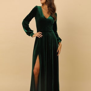 bridesmaid dress, velvet dress, wedding guest dress, evening dress, wedding dress, mother of the bride dress, gown dress, maxi dress, reception dress, elegant dress, formal dress, winter dress, woman velvet dress, slit dress