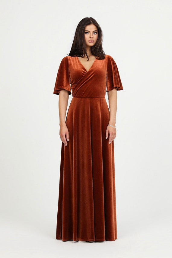 Buy Rusty Orange Bridesmaid Dress, Velvet Dress, Velvet Long Dress, Wedding  Guest Dress, Formal Dress, Evening Dress, Wedding Dress Online in India -  Etsy