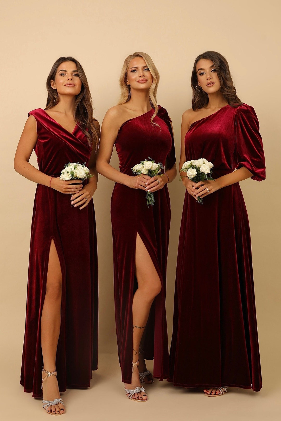 Dark Burgundy Bridesmaid Velvet Dress Maid of Honour Dress Etsy