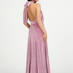 Pink Velvet Dress, Bridesmaid Dress, Backless Dress, Wedding Guest Dress, Velvet Long Dress, Reception Dress, Evening Dress