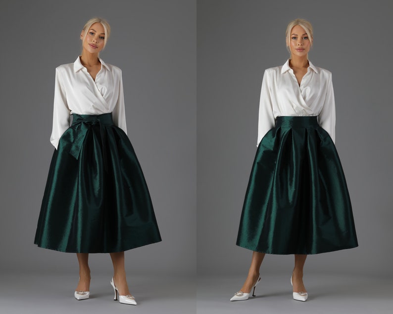 Ivory White Taffeta Tea Length Skirt With Pockets main image 1