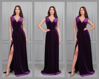 Bridesmaid Dress, Plum Velvet Dress, Evening Gown, Maxi Dress, Gown Dress, Elegant Dress, Formal Dress, Wedding Dress, Modest Dress