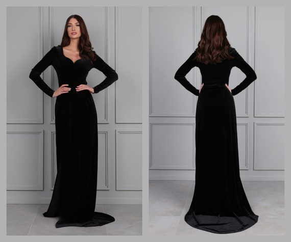 Black Bridesmaid Velvet Mermaid Dress 