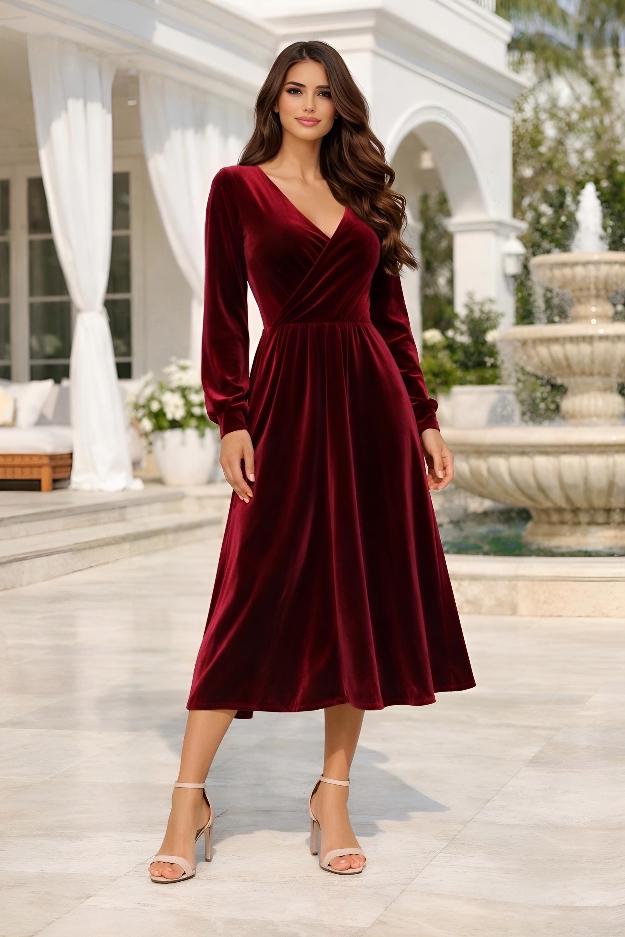 Long Sleeve Dress Velvet Dresses Women Purple Wrap Dress Cocktail Dresses For Winter Wedding Burgundy Velvet Dress Elegant Long Sleeve Semi Formal Long Sleeve Dress Velvet Dresses Women Purple Wrap Dress Cocktail Dresses For Winter Wedding Burgundy Velvet Dress Elegant Long Sleeve Semi Formal