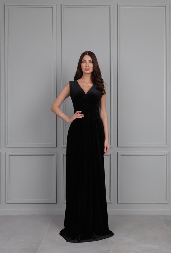 Black Bridesmaid Velvet Dress High 