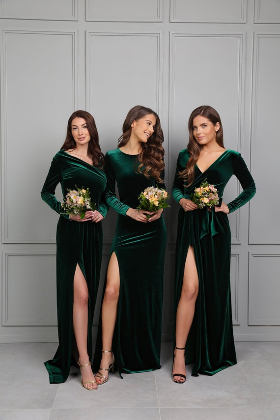 Dark Green Bridesmaid Velvet Dress High ...