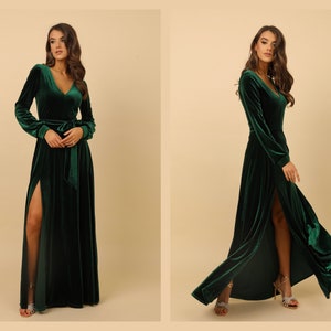 bridesmaid dress, velvet dress, wedding guest dress, evening dress, wedding dress, mother of the bride dress, gown dress, maxi dress, reception dress, elegant dress, formal dress, winter dress, woman velvet dress, slit dress