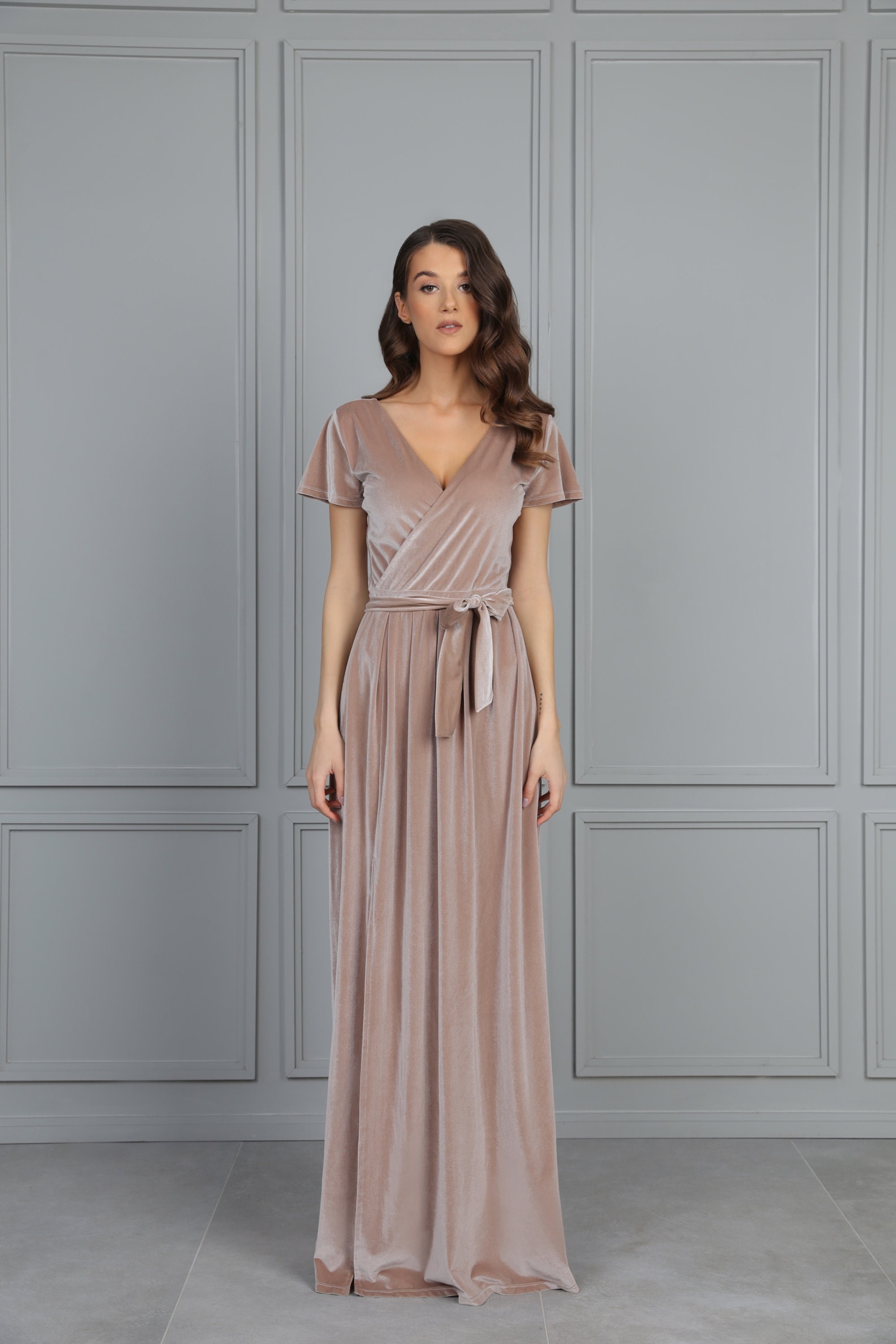 beige velvet dress Flirty Allure Velvet Mini Dress in Iced Latte L / Iced Latte main image 0