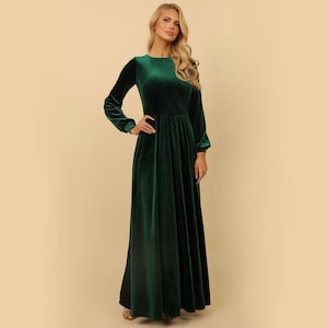 Dark Green Velvet Dress, Bridesmaid Dress, Evening Dress, Maxi Dress, Long Sleeve Dress, Reception Dress, Gown Dress, Elegant Dress